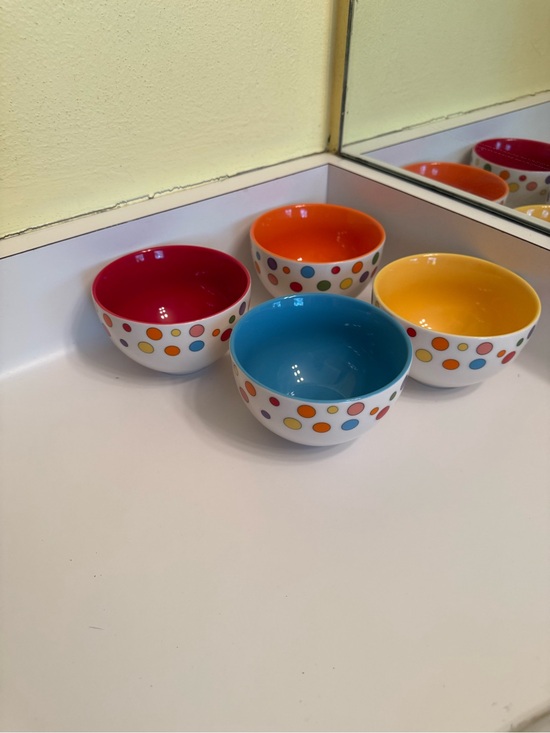 Avon China Other - Rare & vintage Polka Dot Ceramic Bowls-4 (Red, Orange, Yellow, Blue)